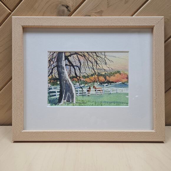 Rare Find Original Watercolor Painting Mike Stoecklein Landscape Horses Framed
